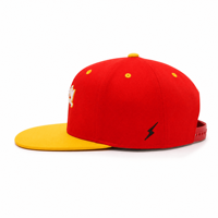 Fournisseur en gros d'accessoires vestimentaires – Casquette Snapback bicolore rouge et jaune VOLT Lightning Street Hip Hop avec broderie 3D structurée en relief