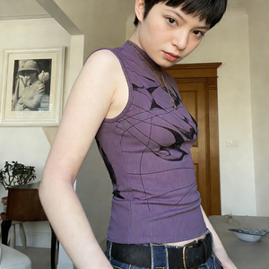New Chinese Ruffled Collar Vintage <b>Patchwork</b> Printed Tank <b>Top</b> Women Breathable Eco-Friendly Front High Quality Hot Sale - Product Image 4