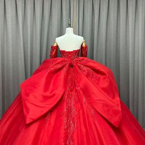Abito da ballo Quinceanera in chiffon rosso brillante, lungo fino al pavimento, con farfalle, Vestidos De 15 Anos per Miss XV, abito da sera da donna - Product Image 5