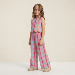 Completo Estivo 2026 Nuovo Arrivo <span class=keywords><strong>per</strong></span> Bambine, Set Senza Maniche Elegante con Canotta e Pantaloni Casual, Completo Due Pezzi - Product Image 6
