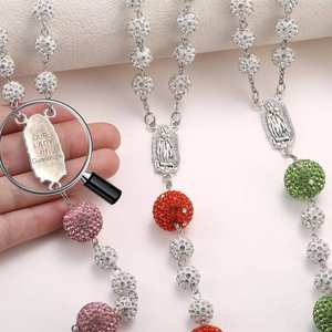 מותאם אישית כדור דיסקו חרוזים שרשרת רוזארי אור אמיצה פנינים יהלומים דפוס צלב חמוד - Product Image 3