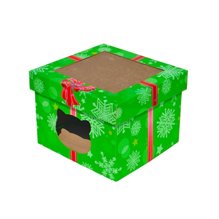 صندوق هدايا عيد الميلاد صندوق من الورق المقوى المضلع معاد تدويره لشخن القطة