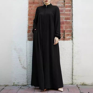 ชุดมุสลิมของผู้หญิงใหม่ชุดเดรสหรูหราทรงหลวมคอปกตั้งมีซิปกระเป๋าสไตล์อาหรับฤดูร้อนฤดูใบไม้ร่วงทำจากผ้าไหมโพลีเอสเตอร์ - Product Image 3