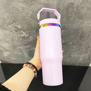 20 Pack Custom logo 30oz Laser Engrave <b>Rainbow</b> Plated Student Water Bottle with Flip Leak Proof Straw and <b>Top</b> Handle - Product Image 4