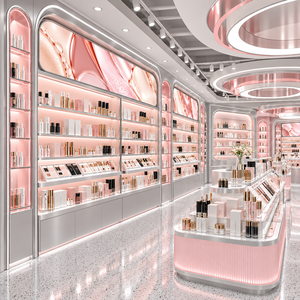 เคาน์เตอร์โชว์สินค้าภายในร้านเครื่องสำอางสีชมพูทันสมัย พร้อมอุปกรณ์ตกแต่งร้านเสริมสวยแบบสั่งทำ - Product Image 6