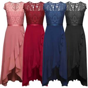 Vestidos al por mayor <span class=keywords><strong>para</strong></span> mujer: <span class=keywords><strong>Vestido</strong></span> <span class=keywords><strong>de</strong></span> fiesta <span class=keywords><strong>de</strong></span> moda con encaje <span class=keywords><strong>de</strong></span> gasa, cuello en V, manga corta y malla superpuesta hasta el tobillo - Product Image 6