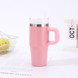 Travel Handle Car <b>Mug</b> 14oz Tumbler Insulated Double Wall Vacuum Stainless Lid Straw Anti-Slip Base - Product Image 1