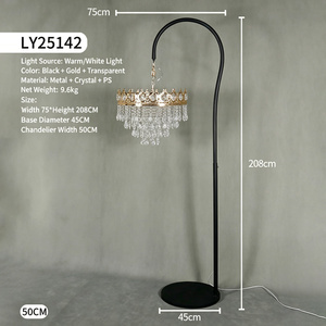 Lampada da Terra a Corona di Cristallo per Pinterest, Stile Ispirazionale, Struttura in Metallo, Colonna Geometrica, Supporto Decorativo per Tavolo da Matrimonio - Product Image 2