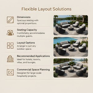 Ensemble <span class=keywords><strong>de</strong></span> meubles <span class=keywords><strong>de</strong></span> patio d'extérieur avec coussin imperméable, cadre en aluminium résistant à l'usure, canapé <span class=keywords><strong>de</strong></span> <span class=keywords><strong>jardin</strong></span> <span class=keywords><strong>rond</strong></span> moderne pour hôtel et villa - Product Image 5