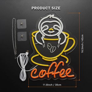 ป้ายไฟนีออนรูปสลอธสำหรับตกแต่งผนังบ้านหรือร้านกาแฟ ของขวัญสำหรับคนรักกาแฟ ป้ายไฟนีออนแบบสั่งทำได้ - Product Image 2