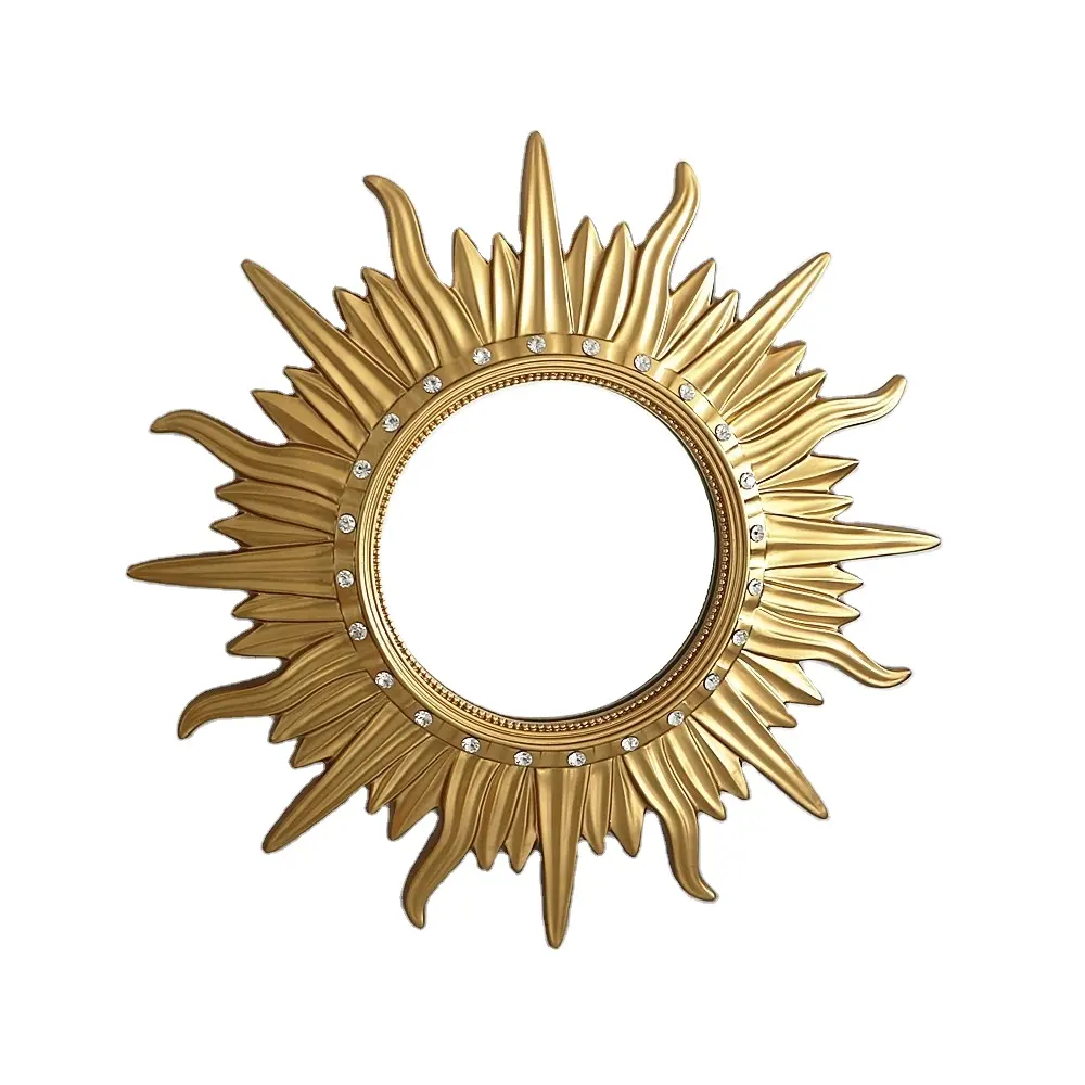 Home Decoration Sun Shape Resin 15x15 Gold Wall Mirror With Frame
