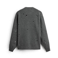 Logo brodé personnalisé Sweat-shirt surdimensionné à col ras du cou en coton épais pour hommes Pull-over en tricot déchiré hiver