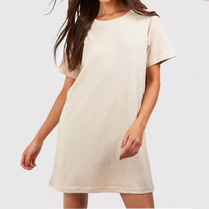 Базовая негабаритная хлопковая футболка платье Женская Повседневная Высококачественная футболка с круглым вырезом Длинная женская - Product Image 1