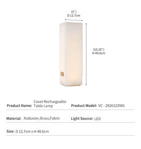 Lampe de table sans fil <span class=keywords><strong>en</strong></span> albâtre, luxe, pour hôtel, salle à manger, décor, grande lampe de table rectangulaire <span class=keywords><strong>en</strong></span> pierre, pilier <span class=keywords><strong>en</strong></span> laiton, rechargeable, LED, Covet - Product Image 4