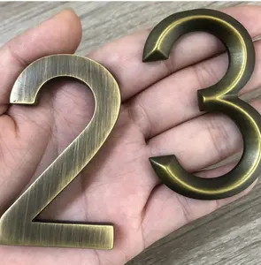 Commercio all'ingrosso della fabbrica di alta qualità 3D metallo numero di targa hotel di costruzione segno bronzo spazzolato numero di casa per la società Logo decorazione della parete