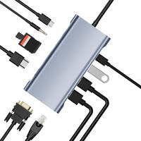 11 in 1 Multiport Tipe C ke USB3.0*2++USB2.0*2 +USB-C PD Pengisian Daya + 4K HD+SD+TF +Audio 3.5mm +1000mbps+VGA Adaptor Hub USB-C