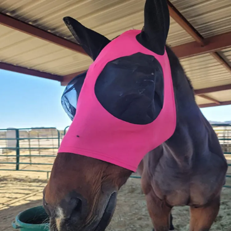 Impression personnalisée de l'élasticité du masque anti-mouches pour chevaux Meilleur masque anti-mouches pour chevaux à ajustement féculent super confortable