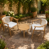 Ensemble de salon de jardin 3 pièces en teck résistant aux UV avec table et chaises en corde tressée pour balcon