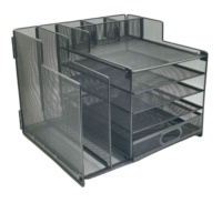 Organisateur de bureau en métal à 5 niveaux avec porte-fichiers et tiroir, plateau à papier pour fournitures de bureau
