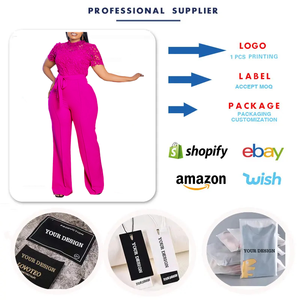 D509 Ultimo Modello di <span class=keywords><strong>Tuta</strong></span> Sexy in <span class=keywords><strong>Pizzo</strong></span> per Donne, Maniche Corte Traforate, Vita Alta con Lacci, Gamba Larga - Product Image 3