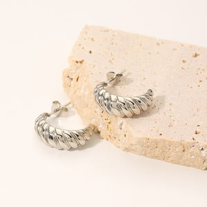 Classic Trendy Titanium Steel 316L Hypoallergenic Silver Croissant Hoop Earrings Geometric Design for <strong>Women</strong> <strong>Gift</strong> Idea - Product Image 5