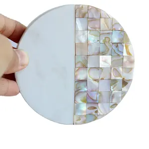 Colorful Seashell Abstract Design Anti Slip Stone Marble Coasters Creative Mosaic Style Modern Art Cups Place Mats For Tabletop