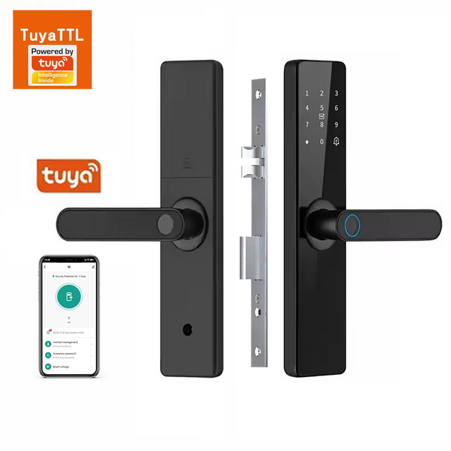Factory Sales Tuya Smart Locks Digital Password Fingerprint Keyless Smart Door Handle Compatible Wood Steel Glass Door WiFi