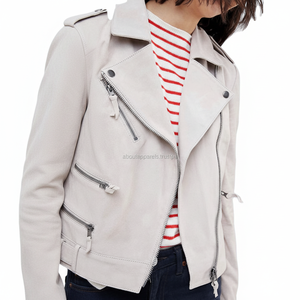 Recién llegado OEM chaqueta de cuero de moto de piel de cordero genuina de gamuza de moda personalizada para damas hecha en Pakistán - Product Image 1