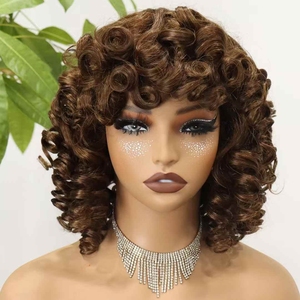 Perruque Lace Front en Cheveux Humains Remy Vierges à 100% Densité 200%, Courte, Frangée, Bouclée Naturelle, Style Bob Brésilien, Ondulation Spring Curl, avec Frange 4 # - Product Image 2