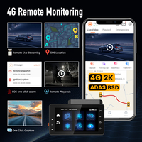 Cámara para Auto 4G 2K con Pantalla Táctil de 3 Pulgadas, 3 Canales, ADAS, BSD, GPS, Sensor G, Monitoreo en Tiempo Real, Comunicación Bidireccional, WiFi Integrado y Ranura para Tarjeta SIM