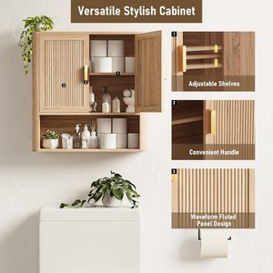 Armoire murale de salle de bain SENYU en bois avec poignées en laiton, 3 étagères, unité de rangement de style scandinave - Product Image 2