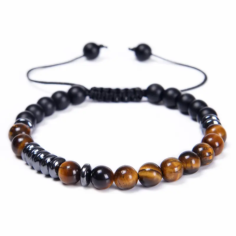 GT New Design Stretch Beaded Tiger Eye Healing Natural Stone Bead Jewelry Waxed Nylon Cord Miss You Morse Code Bracelets