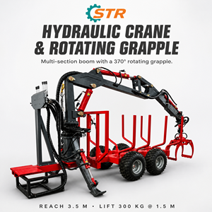<span class=keywords><strong>Remorque</strong></span> forestière robuste personnalisée STR avec grue <span class=keywords><strong>pour</strong></span> le transport de grumes et l'équipement de débardage - Product Image 1