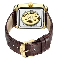 CHENXI 8816 Montre de luxe automatique carrée en or avec bracelet en cuir pour homme, étanche, squelette, tourbillon, mécanique