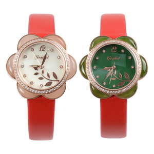 Reloj de Pulsera para Mujer con Diseño Floral, Correa de Cuero Roja, Elegante Reloj de Jade para Dama - Product Image 1