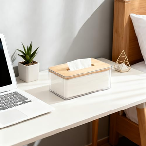 Organisateur de mouchoirs en bambou avec couvercle transparent en PET, petit format, vente en gros, export - Product Image 3