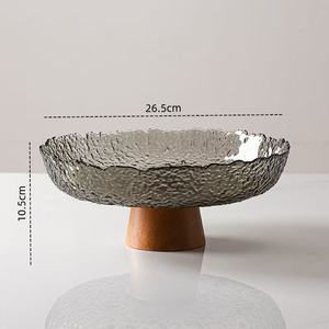 Bol à fruits en verre nordique avec base en bois, plat à bonbons de luxe pour la décoration de la table basse du salon - Product Image 5