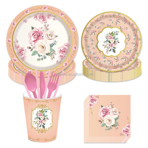 Juego de Vajilla Desechable Huancai con Diseño Floral para Fiestas, con Platos, Vasos y Servilletas de Papel para Decoración de Fiestas de Cumpleaños Infantiles - Product Image 1