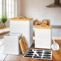 Lot de 3 boîtes de rangement en métal au design moderne Boîte à sucre pour aliments de cuisine avec couvercle en bambou