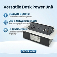 Prise de table en alliage d'aluminium BNT IP44 avec 2 prises CA et ports USB A+C 10A, design escamotable pour usage commercial