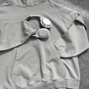 Sudadera con capucha lavada con ácido Vintage Terry bordada personalizada para hombre con <span class=keywords><strong>dobladillo</strong></span> en blanco empalmado <span class=keywords><strong>falso</strong></span> de dos piezas con capucha sólida - Product Image 5