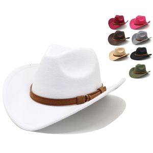 Sombrero de <span class=keywords><strong>Vaquero</strong></span> <span class=keywords><strong>Blanco</strong></span> de Fieltro de Pelo con Ala Ancha Estilo Occidental Australiano para Exteriores - Product Image 1