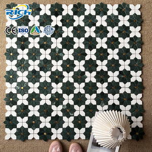 Mosaico <span class=keywords><strong>de</strong></span> Mármol <span class=keywords><strong>de</strong></span> Diseño Floral Retro para Piso <span class=keywords><strong>de</strong></span> Cocina y Baño, Mosaico <span class=keywords><strong>de</strong></span> Piedra <span class=keywords><strong>de</strong></span> Mármol <span class=keywords><strong>de</strong></span> 10 mm, Fabricación OEM - Product Image 1