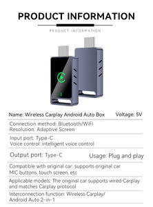 Mini adaptateur sans fil CarPlay portable 2 en 1, interface de type C pour voiture, plug and play, adaptateur CarPlay pour iOS Android - Product Image 3