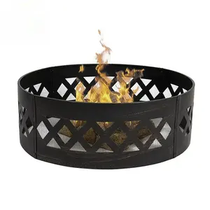 Venta al por mayor Jardín Patio Trasero Exterior Redondo Metal Hierro Fundido Leña Hoguera Heavy Duty Cross Weave Campfire Pit Ring