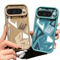 Coque de téléphone antichoc en TPU avec motifs géométriques contrastés irréguliers, style Ins, incluant une poignée pour Google Pixel 9/Pixel 8PRO