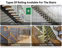 Système d'escalier en fer sur mesure avec plusieurs matériaux de marches et balustrade en verre pour projets résidentiels et commerciaux