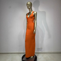 Nouvelle Robe Longue Décontractée Orange Été 2026 pour Femme, Dos Nu, Col en V, Bretelles Fines, Coupe Ajustée, Style A-Line Simple, Idéale pour les Fêtes