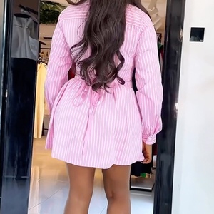 ชุดเดรสลำลองสไตล์แอฟริกันสำหรับผู้หญิง ลายทาง คอวี แขนยาว รูดเชือกที่เอว ความยาวสั้น เหมาะสำหรับใส่ทำงาน แฟชั่นทันสมัย - Product Image 5