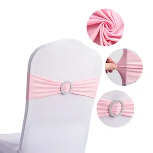 High Quality Banquet Party Bow Knot Decoration Stretch Elastic Peach Spandex Wedding Chair Sashes With Buckle